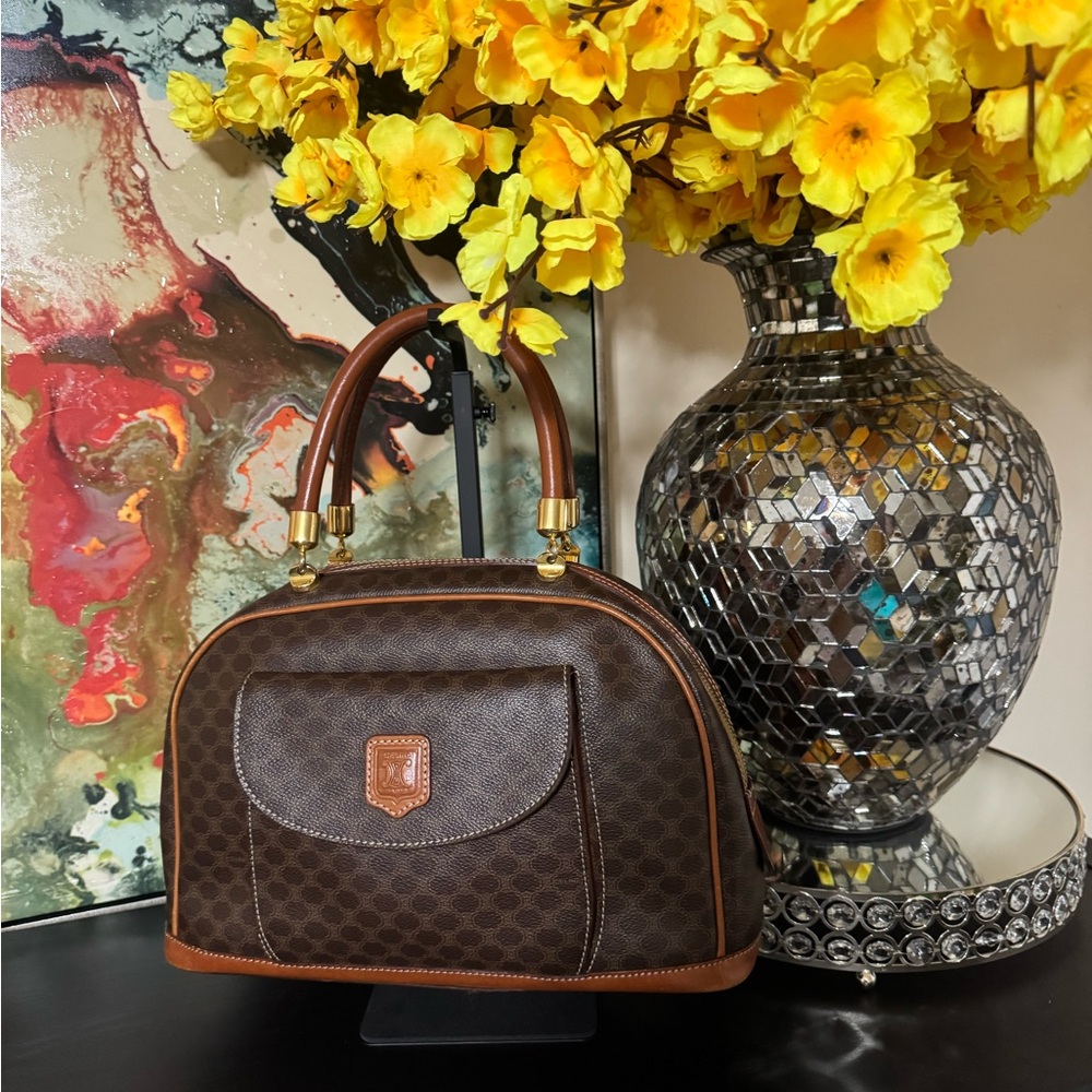 Celine Triomphe Brown Satchel with Gold Accents. Includes C.O.A